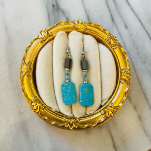 Beaded Dangle Earrings Blue Acrylic Faux Stones Colorful‎ Boho